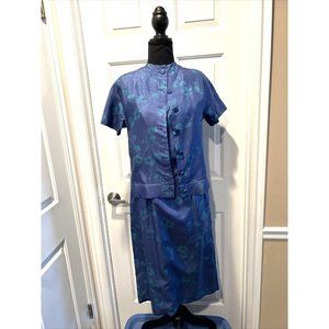 Vintage 60s  Jonathan Logan Sheath Dress Small Blue Asian Look with Jacket